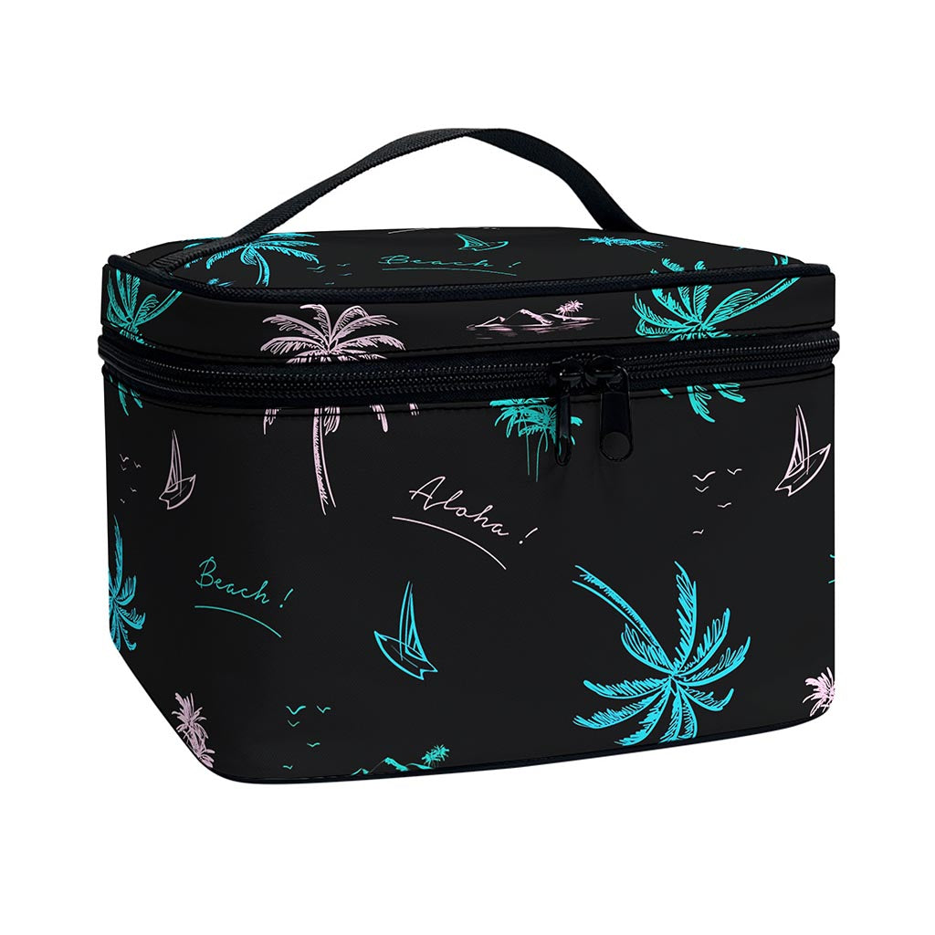 Palm Tree Summer Beach Pattern Print Travel Makeup Bag