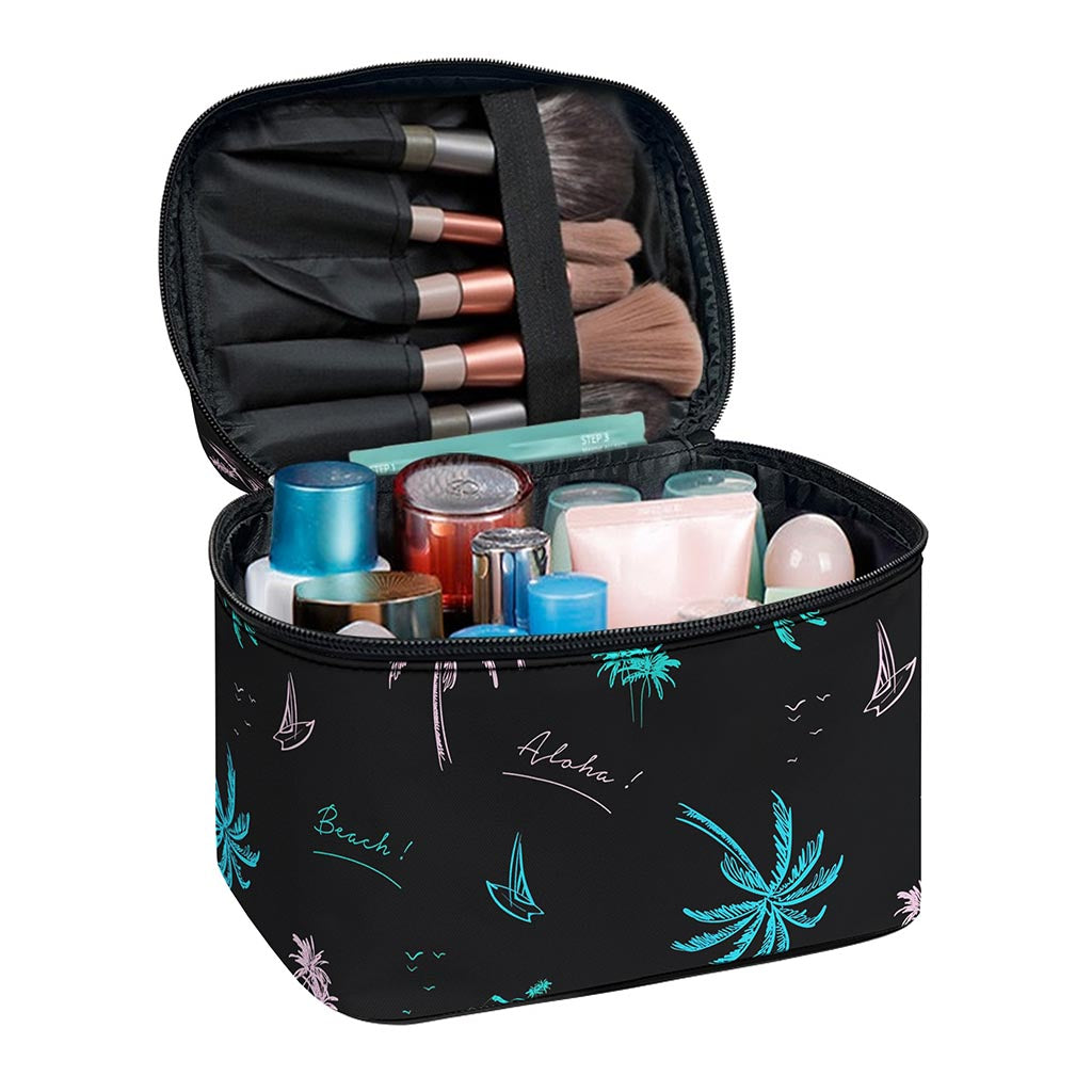 Palm Tree Summer Beach Pattern Print Travel Makeup Bag