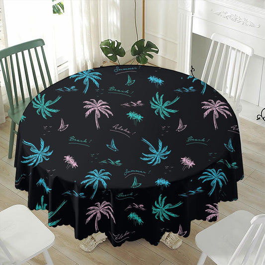 Palm Tree Summer Beach Pattern Print Waterproof Round Tablecloth