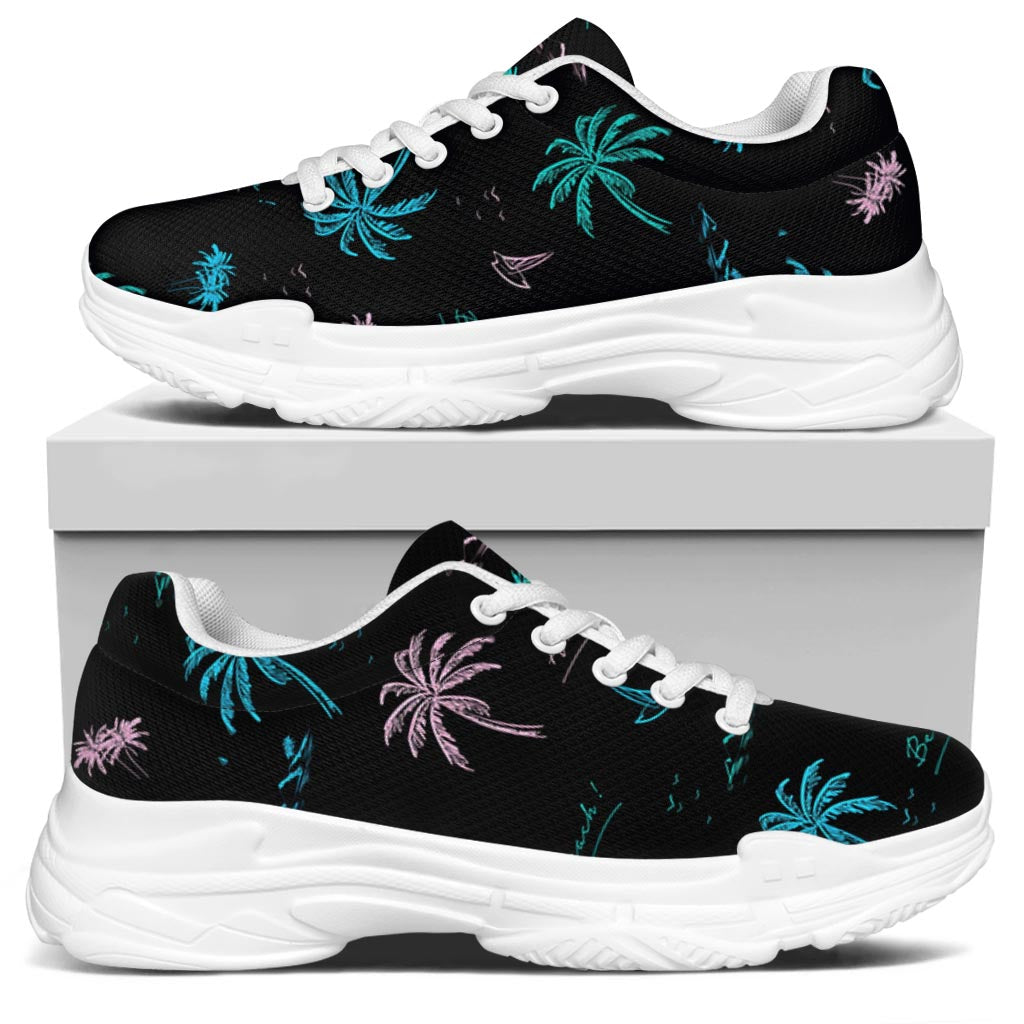 Palm Tree Summer Beach Pattern Print White Chunky Shoes