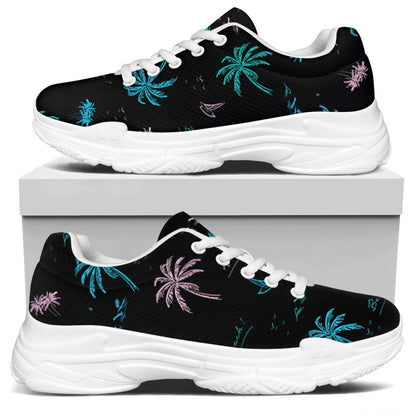 Palm Tree Summer Beach Pattern Print White Chunky Shoes