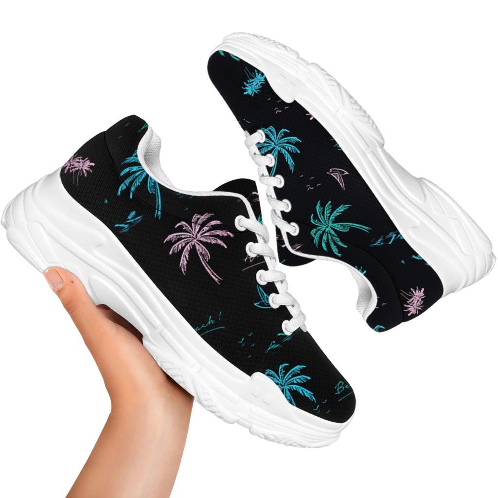 Palm Tree Summer Beach Pattern Print White Chunky Shoes