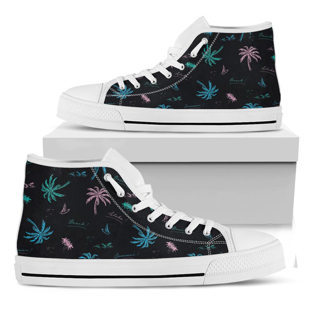 Palm Tree Summer Beach Pattern Print White High Top Sneakers