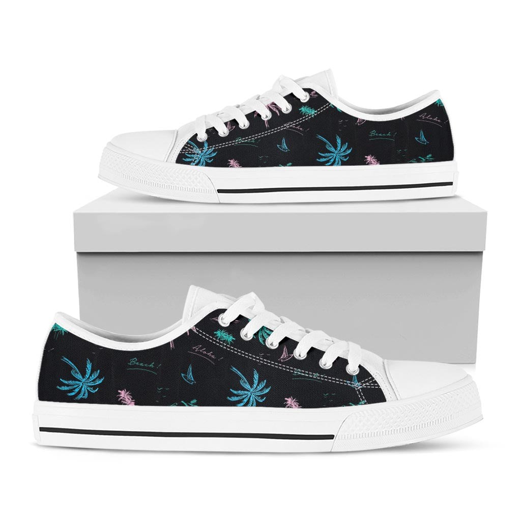 Palm Tree Summer Beach Pattern Print White Low Top Sneakers
