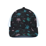 Palm Tree Summer Beach Pattern Print White Mesh Trucker Cap