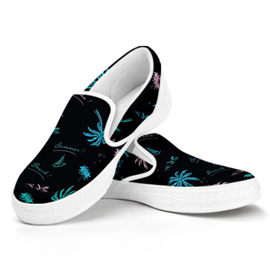 Palm Tree Summer Beach Pattern Print White Slip On Sneakers