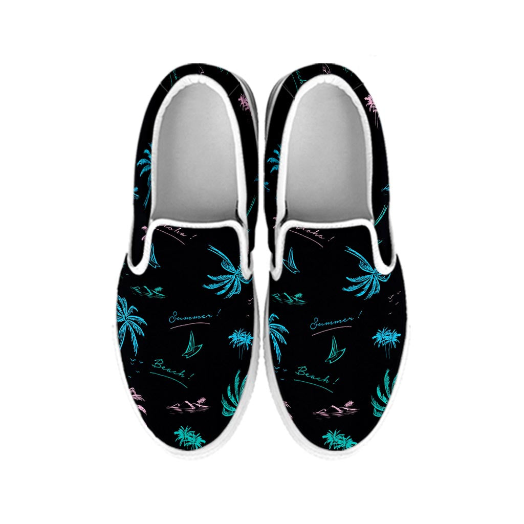 Palm Tree Summer Beach Pattern Print White Slip On Sneakers