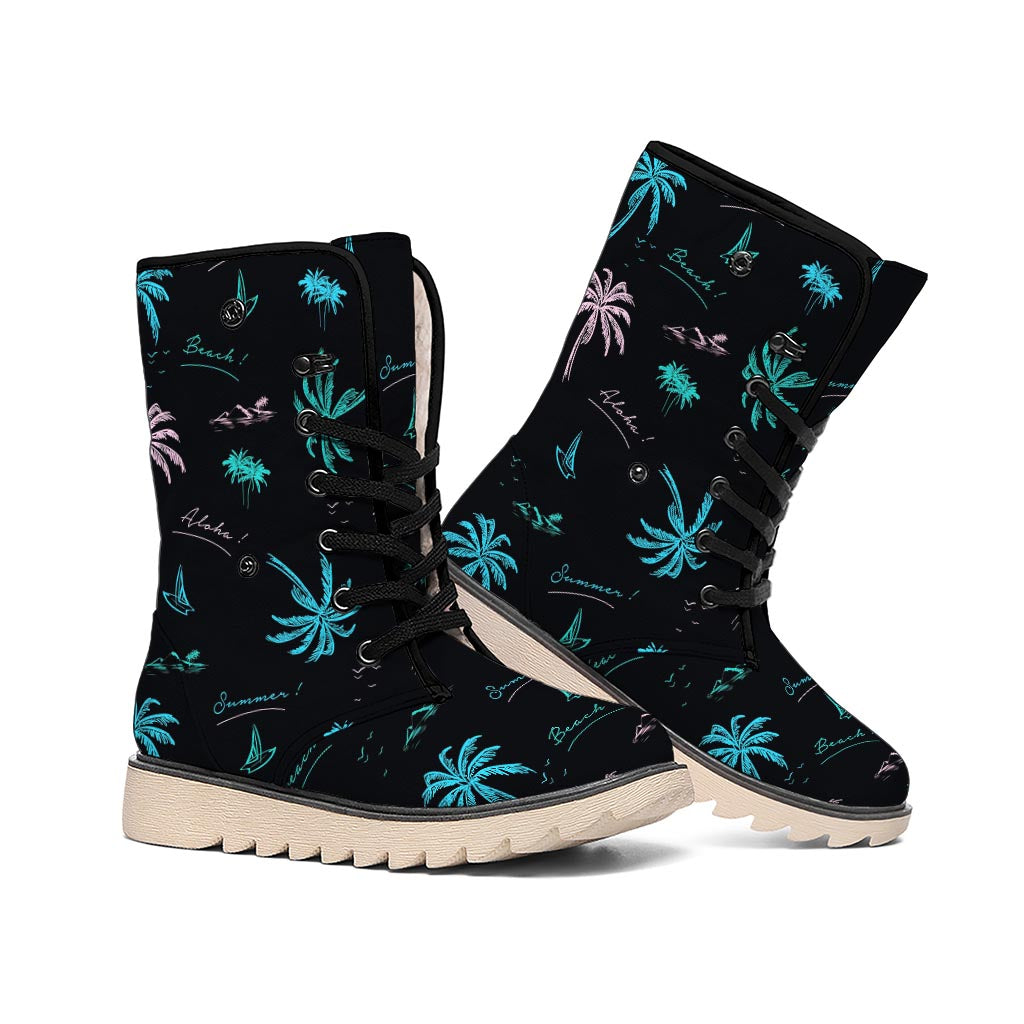 Palm Tree Summer Beach Pattern Print Winter Boots