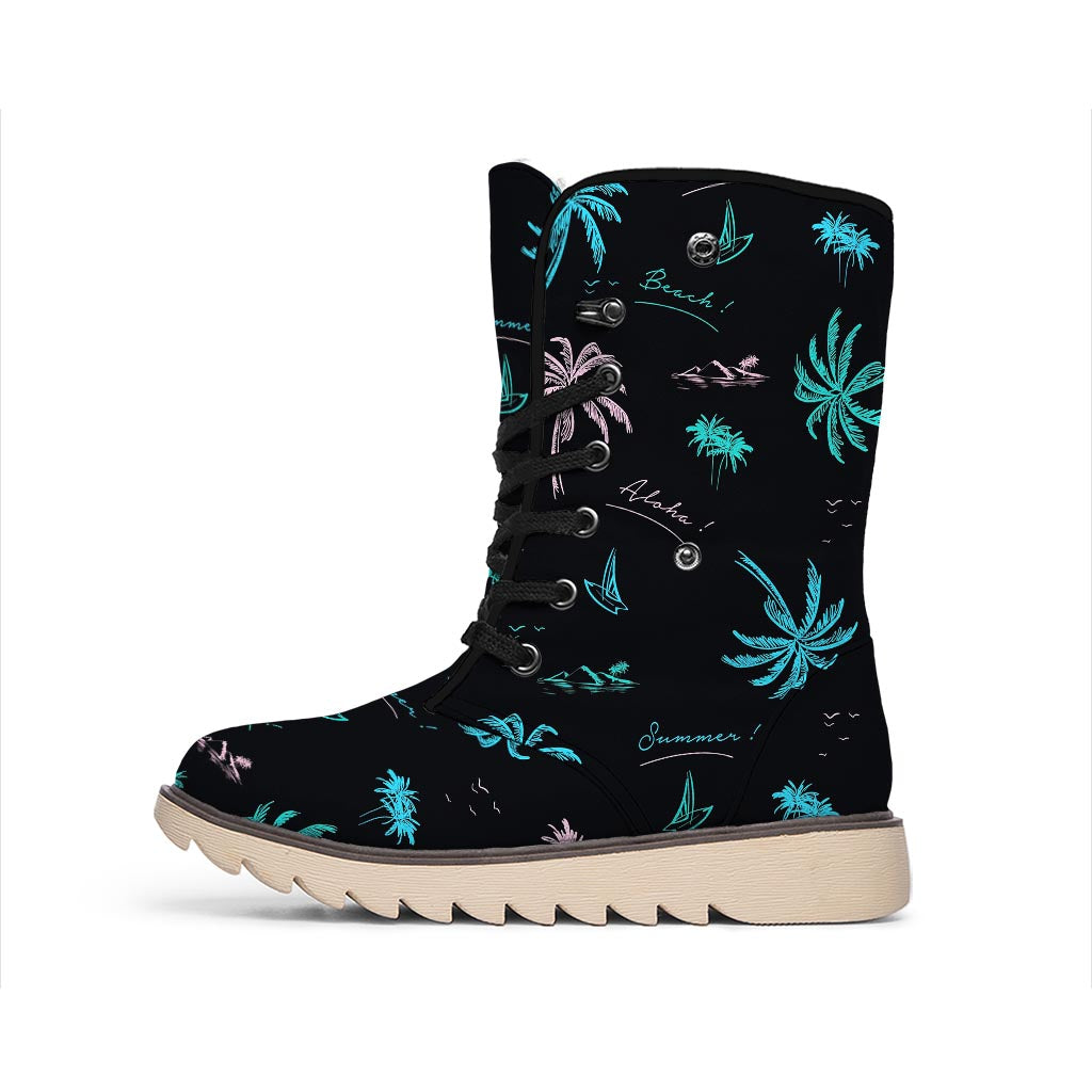 Palm Tree Summer Beach Pattern Print Winter Boots