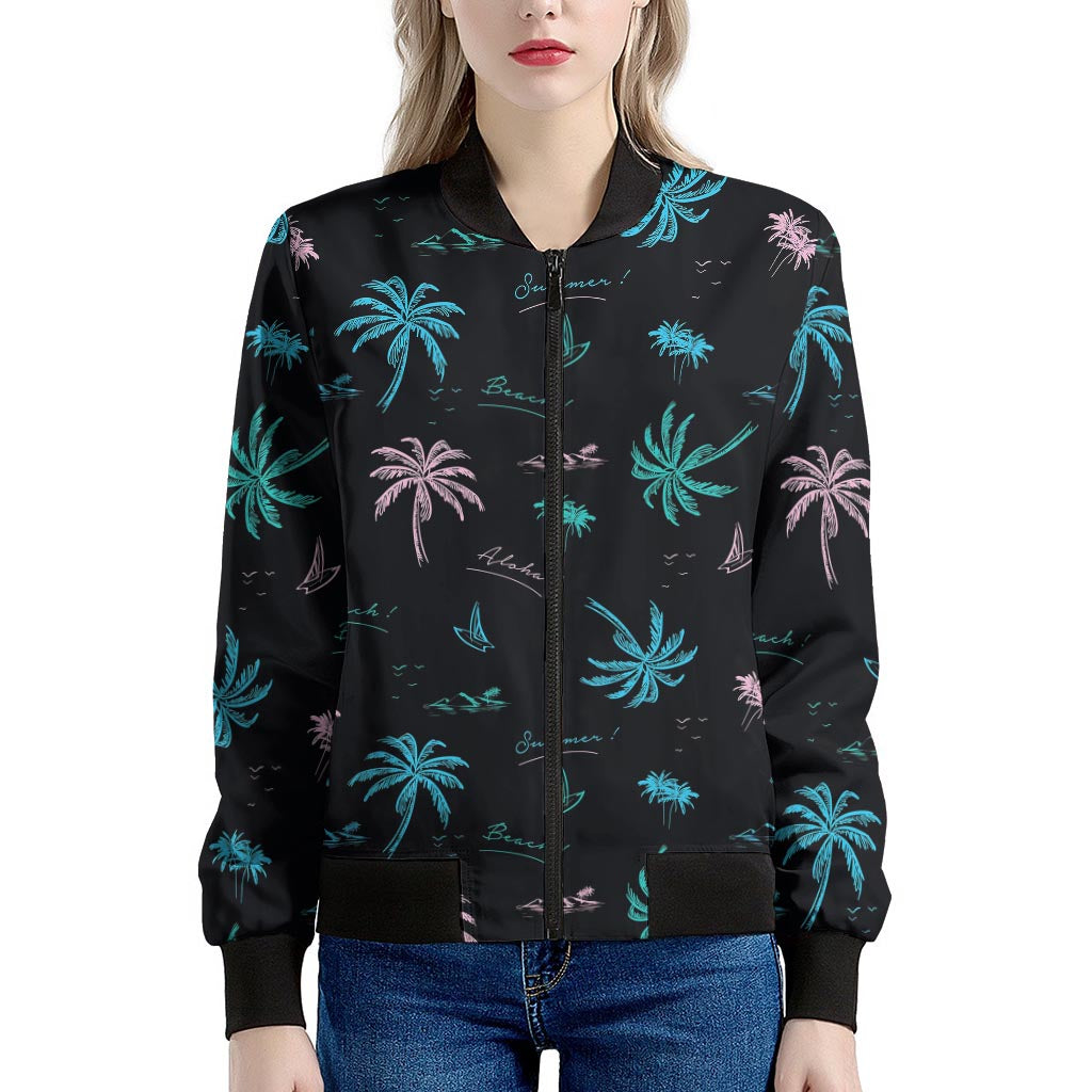 Palm Tree Summer Beach Pattern Print Women's Bomber Jacket