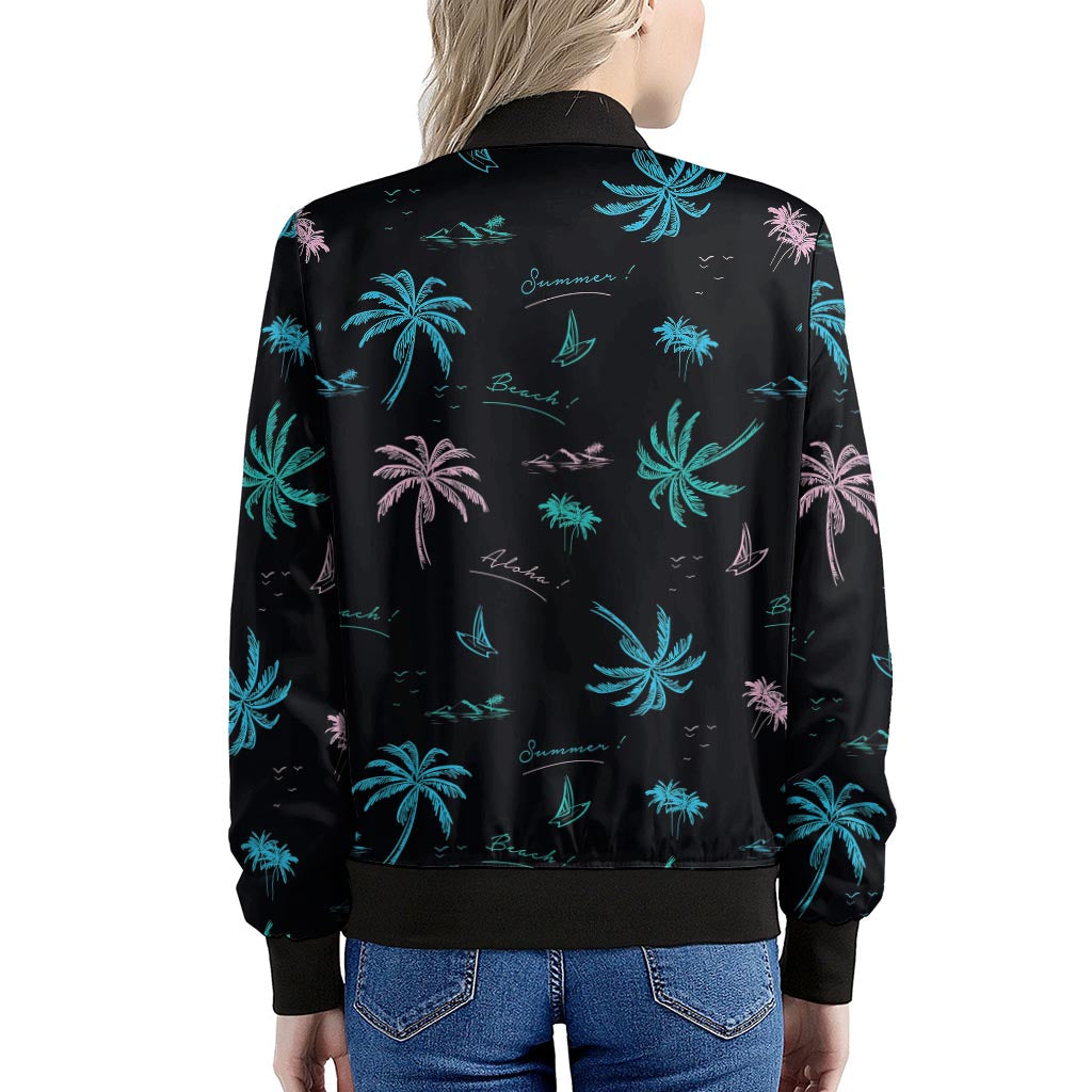 Palm Tree Summer Beach Pattern Print Women's Bomber Jacket