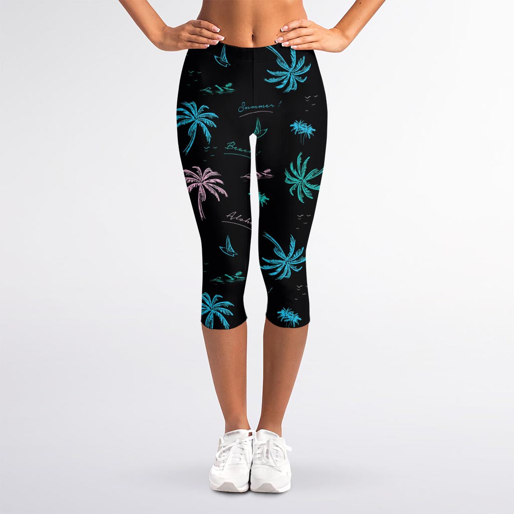Palm Tree Summer Beach Pattern Print Women's Capri Leggings