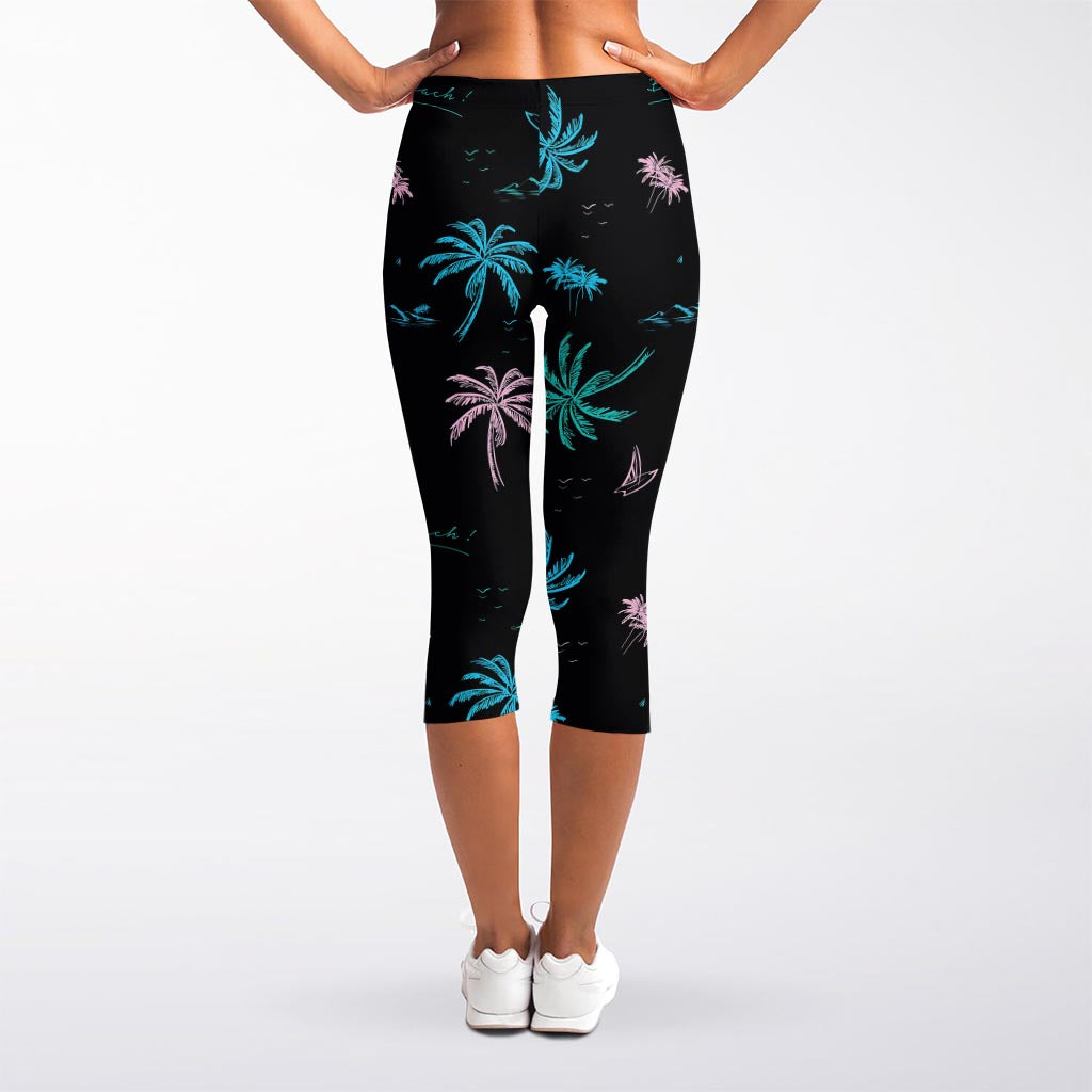 Palm Tree Summer Beach Pattern Print Women's Capri Leggings