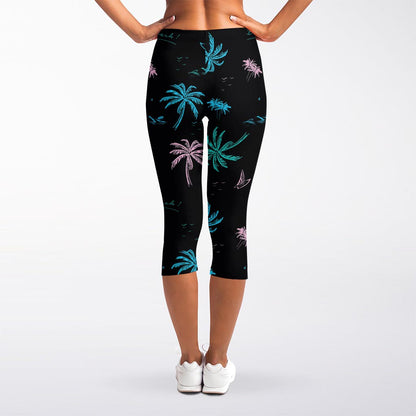 Palm Tree Summer Beach Pattern Print Women's Capri Leggings