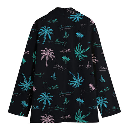 Palm Tree Summer Beach Pattern Print Women's Cotton Blazer