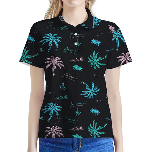 Palm Tree Summer Beach Pattern Print Women's Polo Shirt