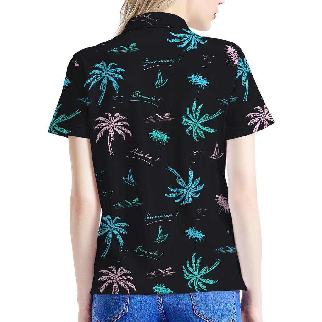 Palm Tree Summer Beach Pattern Print Women's Polo Shirt