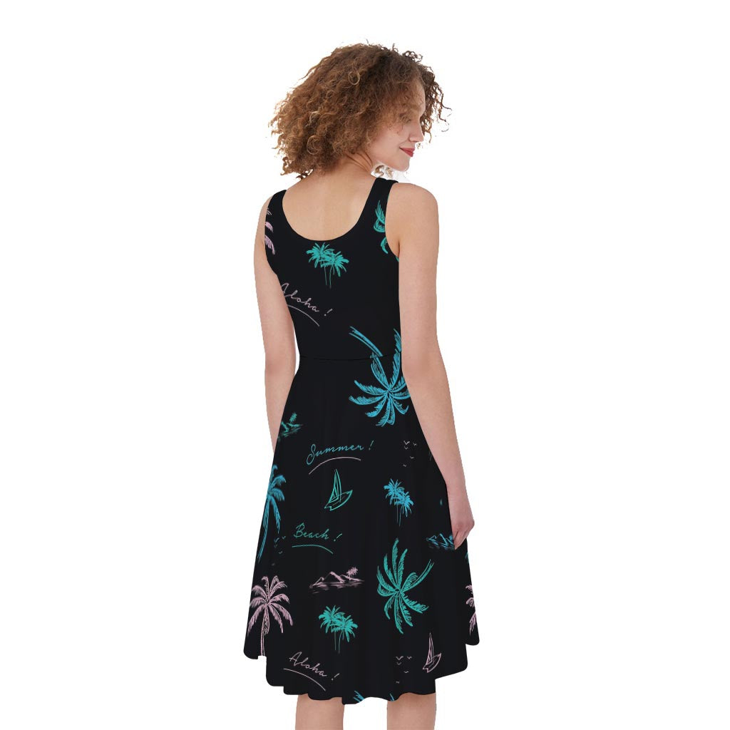 Palm Tree Summer Beach Pattern Print Women's Sleeveless Dress