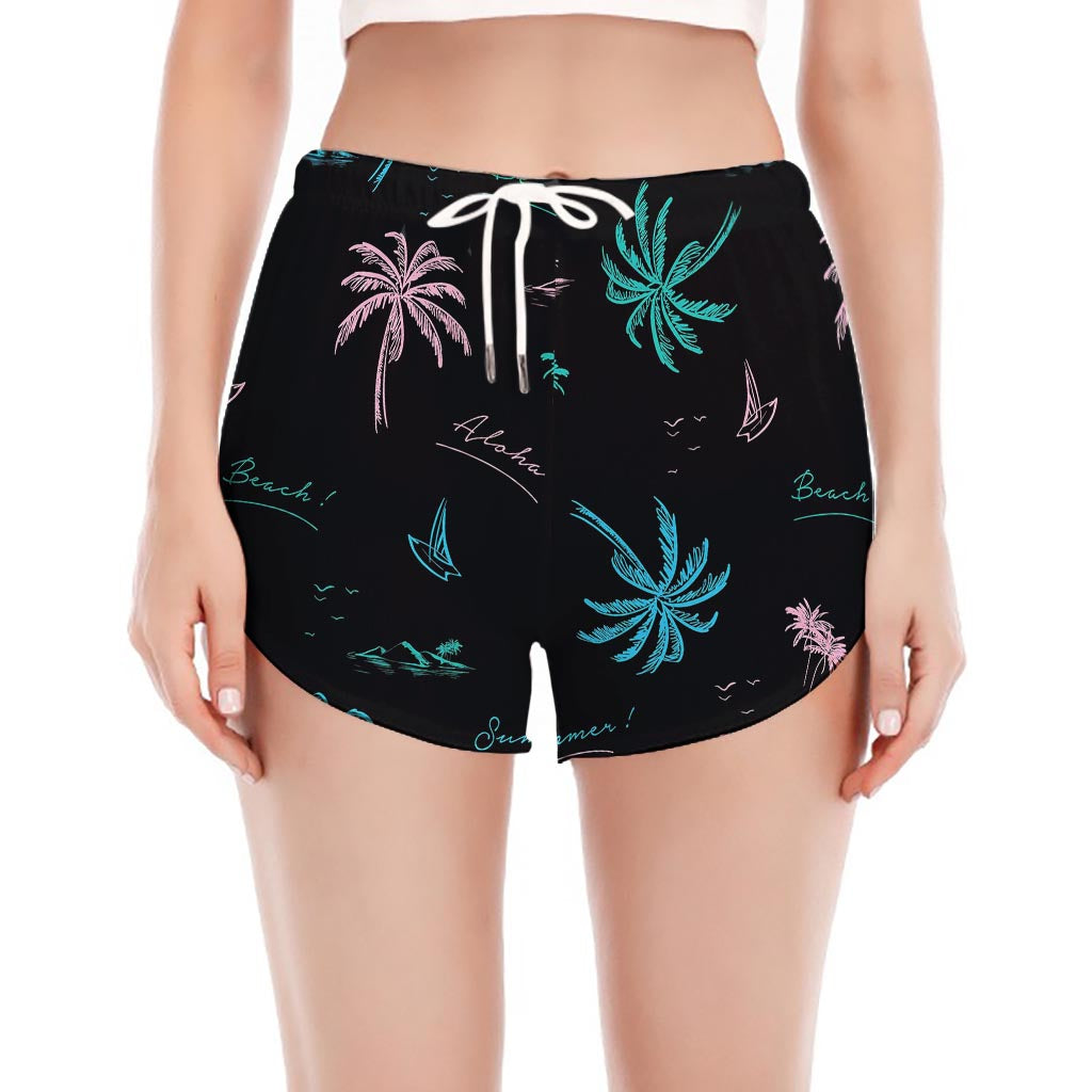 Palm Tree Summer Beach Pattern Print Women's Split Running Shorts