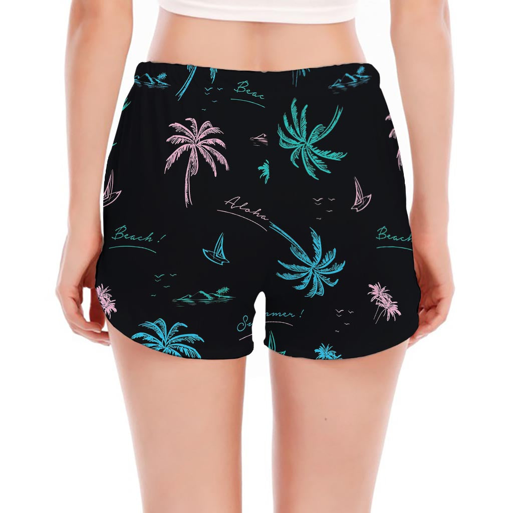 Palm Tree Summer Beach Pattern Print Women's Split Running Shorts