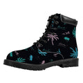 Palm Tree Summer Beach Pattern Print Padded Collar Lace Up Boots
