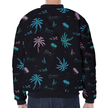 Palm Tree Summer Beach Pattern Print Zip Sleeve Bomber Jacket