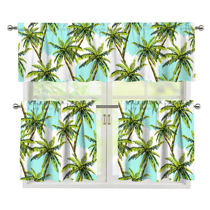 Palm Tree Tropical Pattern Print 3 Piece Kitchen Curtains