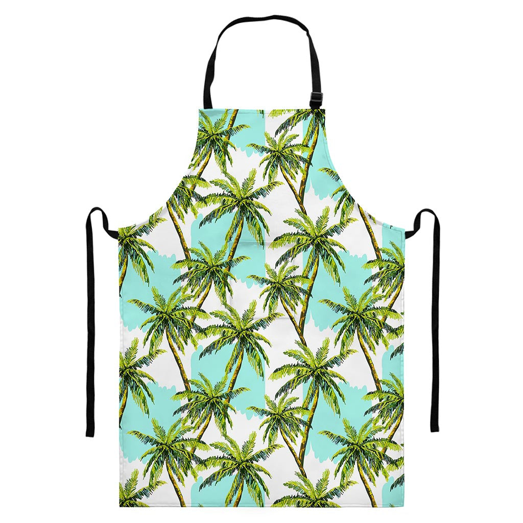 Palm Tree Tropical Pattern Print Bib Apron With Pocket