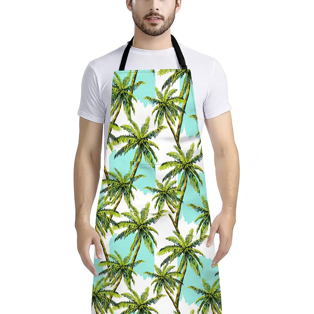 Palm Tree Tropical Pattern Print Bib Apron With Pocket
