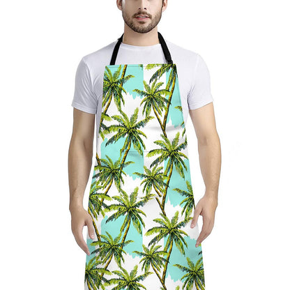 Palm Tree Tropical Pattern Print Bib Apron With Pocket