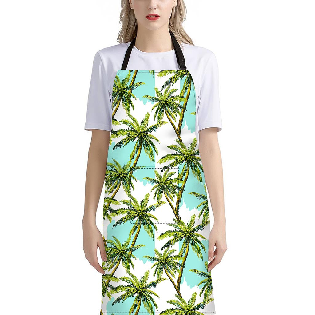 Palm Tree Tropical Pattern Print Bib Apron With Pocket