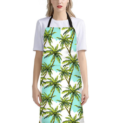 Palm Tree Tropical Pattern Print Bib Apron With Pocket