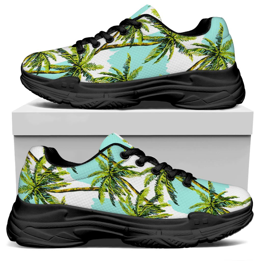 Palm Tree Tropical Pattern Print Black Chunky Shoes