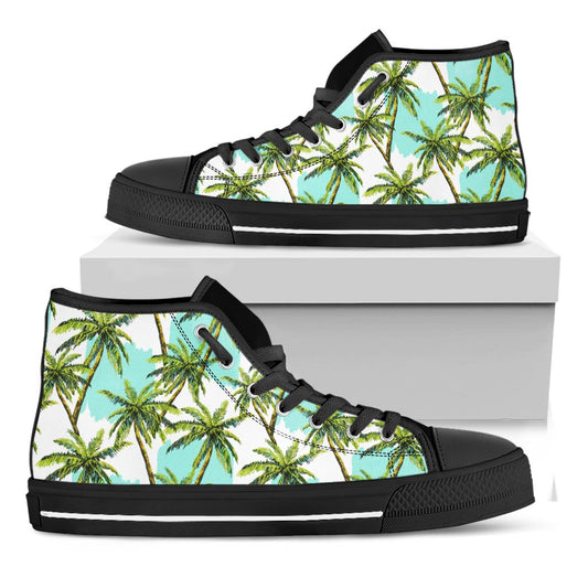 Palm Tree Tropical Pattern Print Black High Top Sneakers