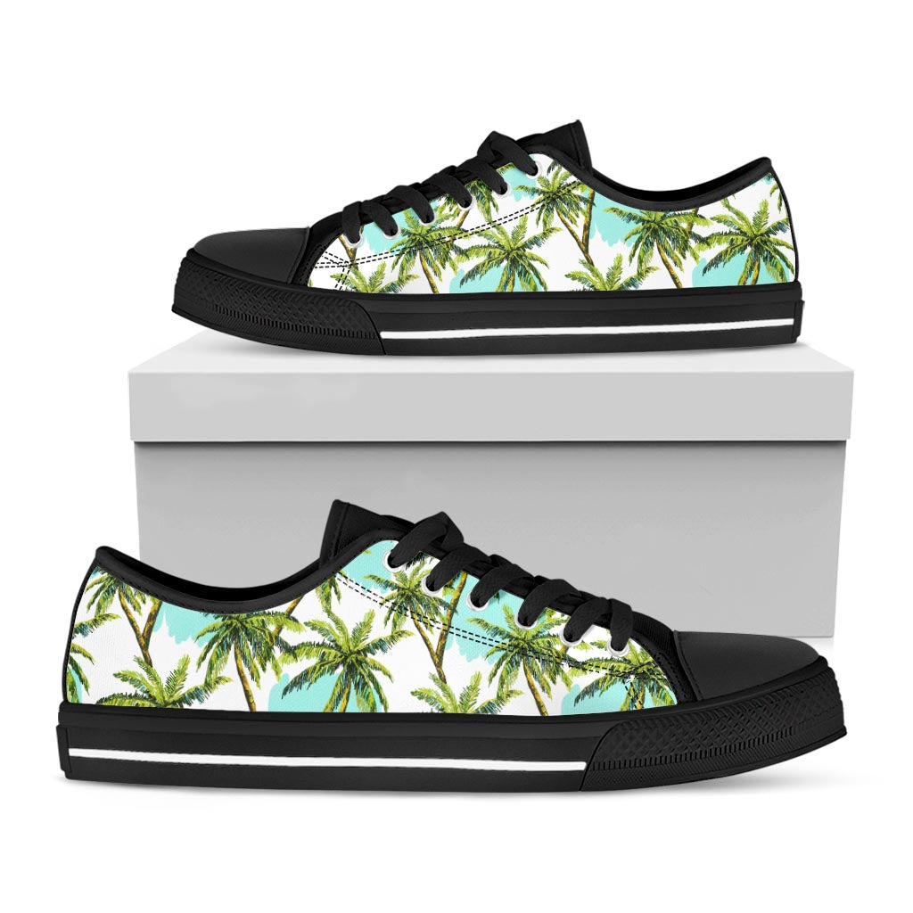 Palm Tree Tropical Pattern Print Black Low Top Sneakers
