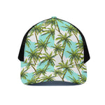 Palm Tree Tropical Pattern Print Black Mesh Trucker Cap