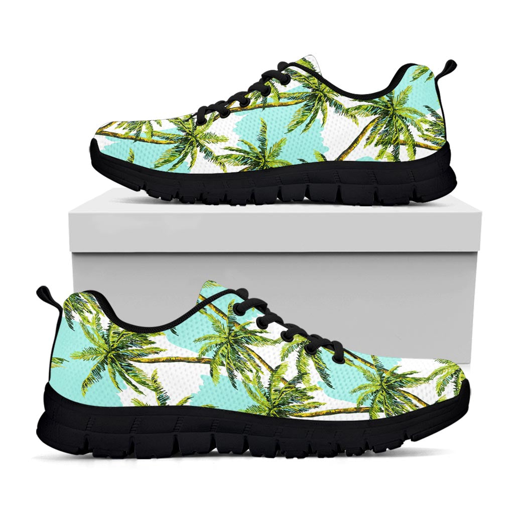 Palm Tree Tropical Pattern Print Black Running Shoes