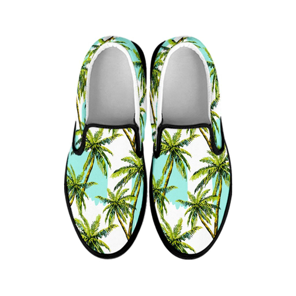 Palm Tree Tropical Pattern Print Black Slip On Sneakers