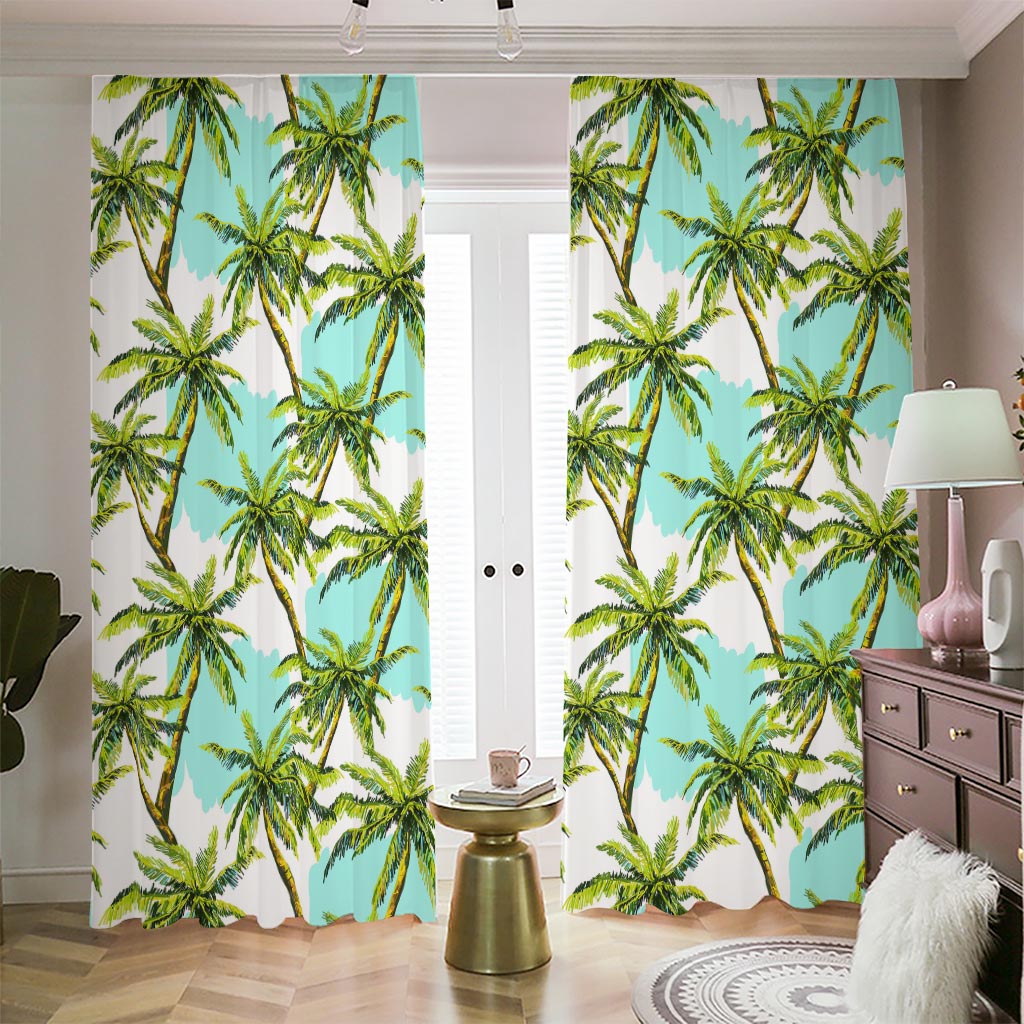 Palm Tree Tropical Pattern Print Blackout Pencil Pleat Curtains