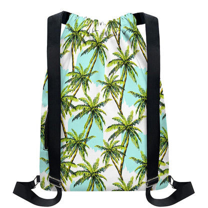 Palm Tree Tropical Pattern Print Drawstring Backpack