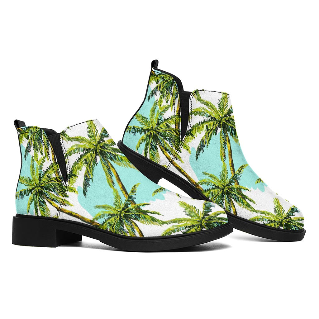 Palm Tree Tropical Pattern Print Flat Ankle Boots