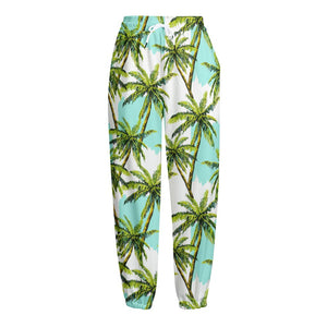 Palm Tree Tropical Pattern Print Fleece Lined Knit Pants