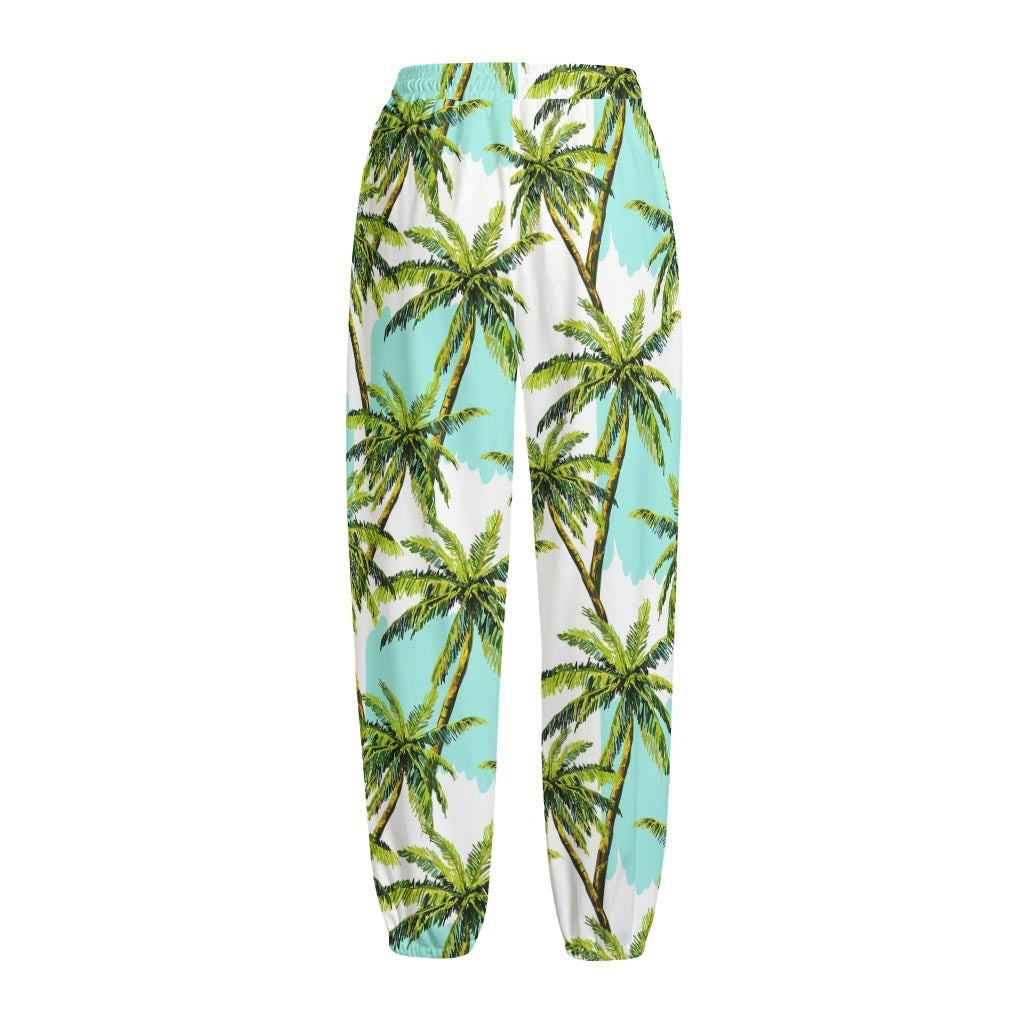 Palm Tree Tropical Pattern Print Fleece Lined Knit Pants