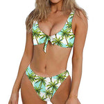 Palm Tree Tropical Pattern Print Front Bow Tie Bikini