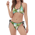 Palm Tree Tropical Pattern Print Halter Scoop Tie Side Bikini