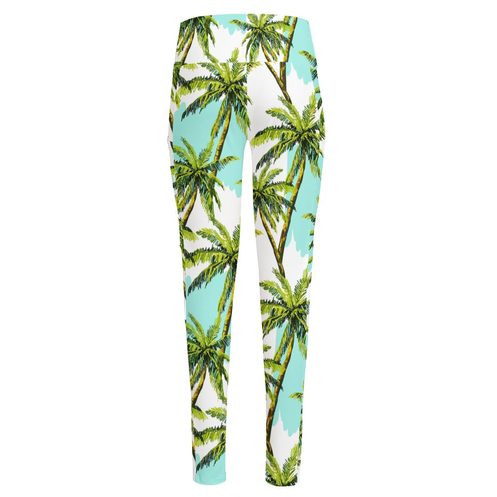Palm Tree Tropical Pattern Print High-Waisted Pocket Leggings