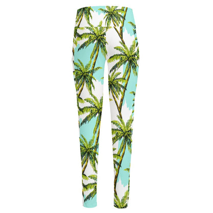 Palm Tree Tropical Pattern Print High-Waisted Pocket Leggings