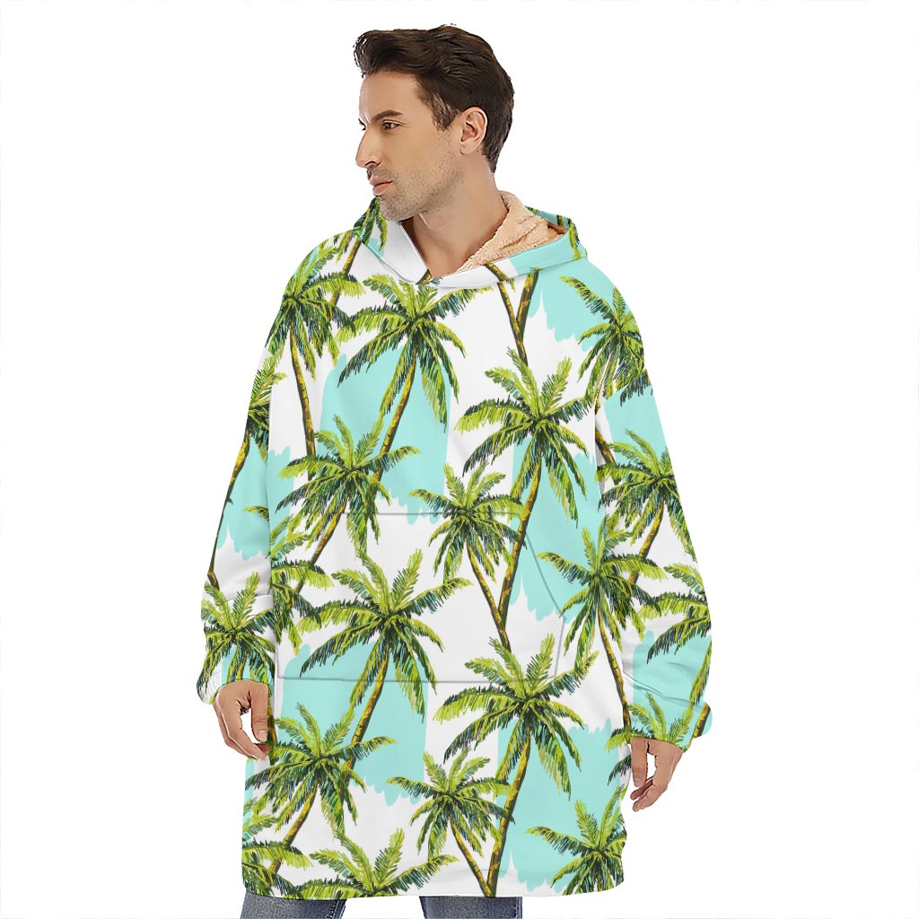 Palm Tree Tropical Pattern Print Hoodie Blanket