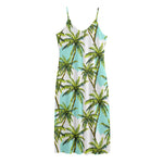 Palm Tree Tropical Pattern Print Jersey Midi Cami Dress