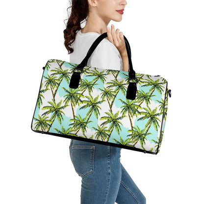 Palm Tree Tropical Pattern Print Leather Duffle Bag
